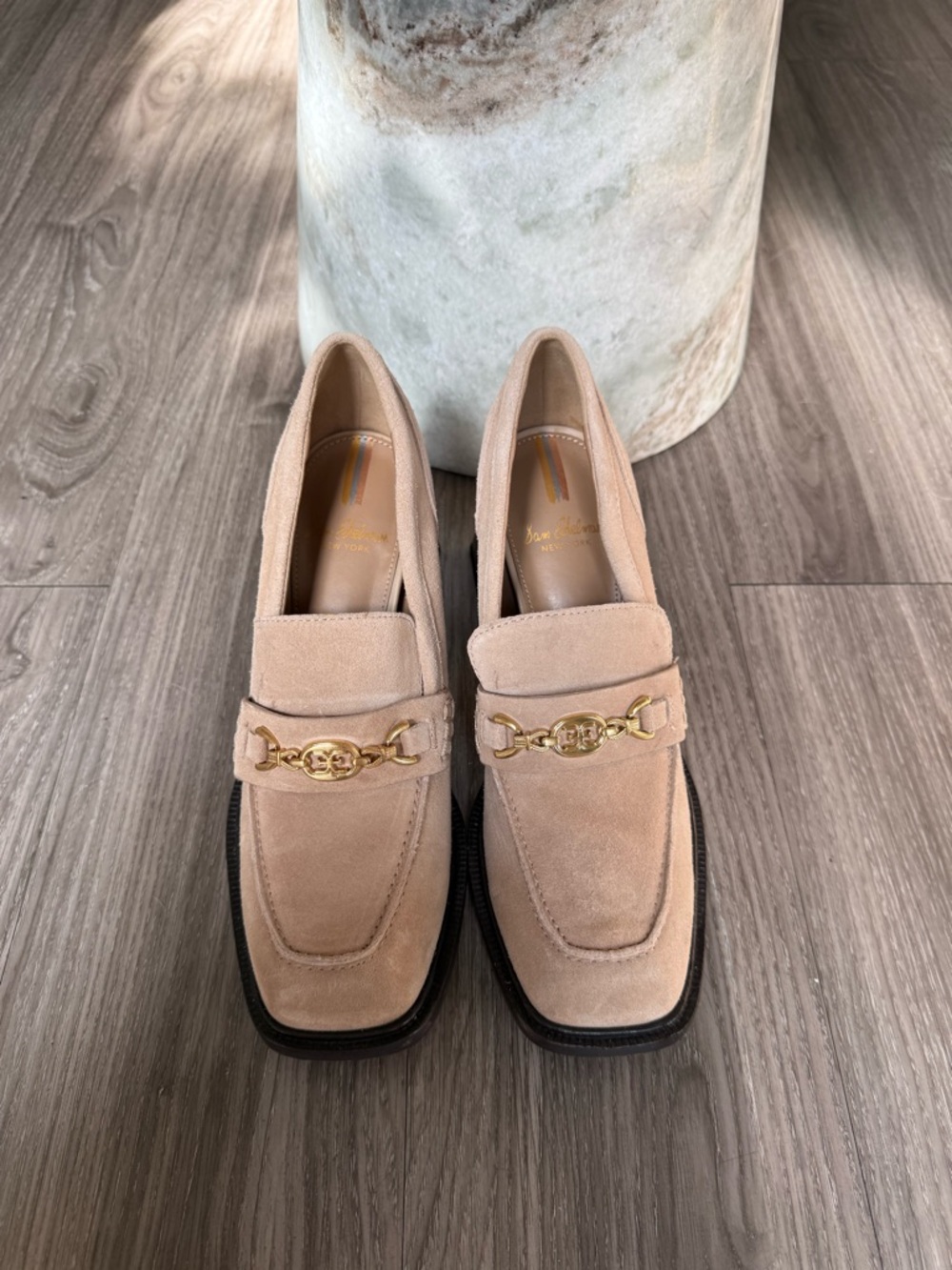 Sam Edelman Quincy Suede Loafer
Heel, 7.5 Horsebit Loafer Beige Block Heel
